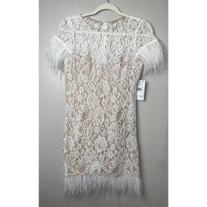 Aidan Mattox Dress 2 White Lace Fringe Feather Trim Bridal Wedding Boho Short